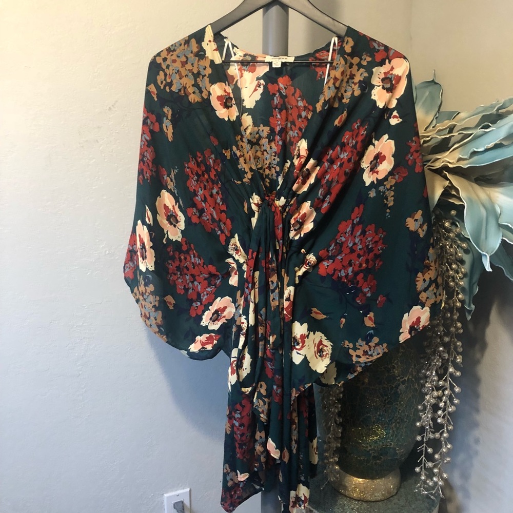 Umgee Floral Kimono in Teal and Red